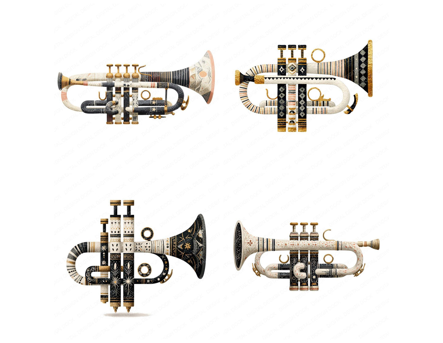Folk Art Trumpet Clipart Set (DDD008532)