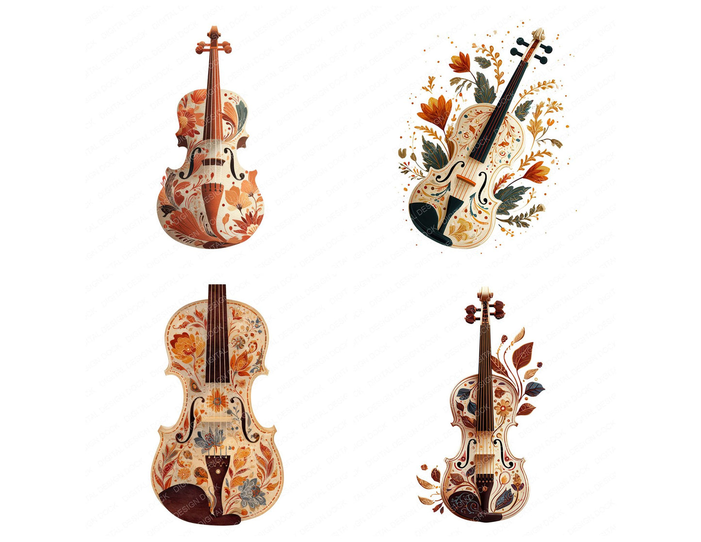 Folk Art Violin Clipart Set (DDD008533)