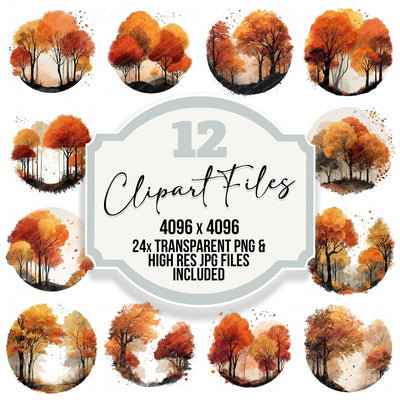 Watercolour Autumn Forest Circle Clipart Set (DDD008535)