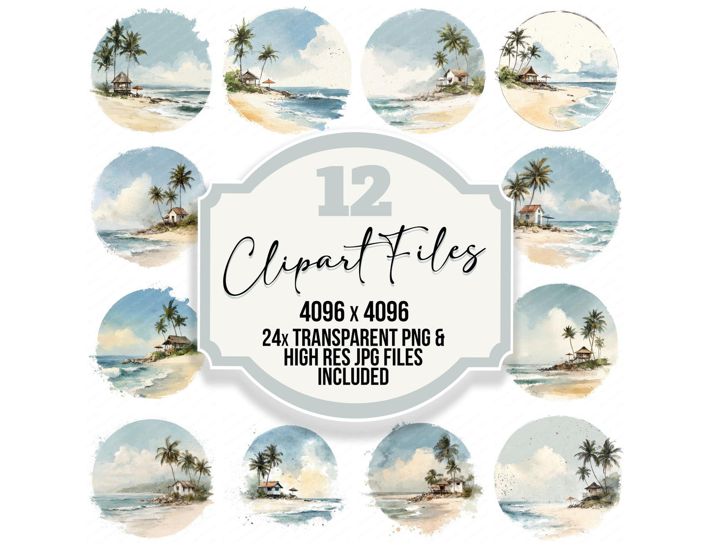 Watercolour Beach Circle Clipart Set (DDD008536)