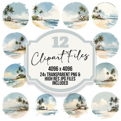 Watercolour Beach Circle Clipart Set (DDD008536)