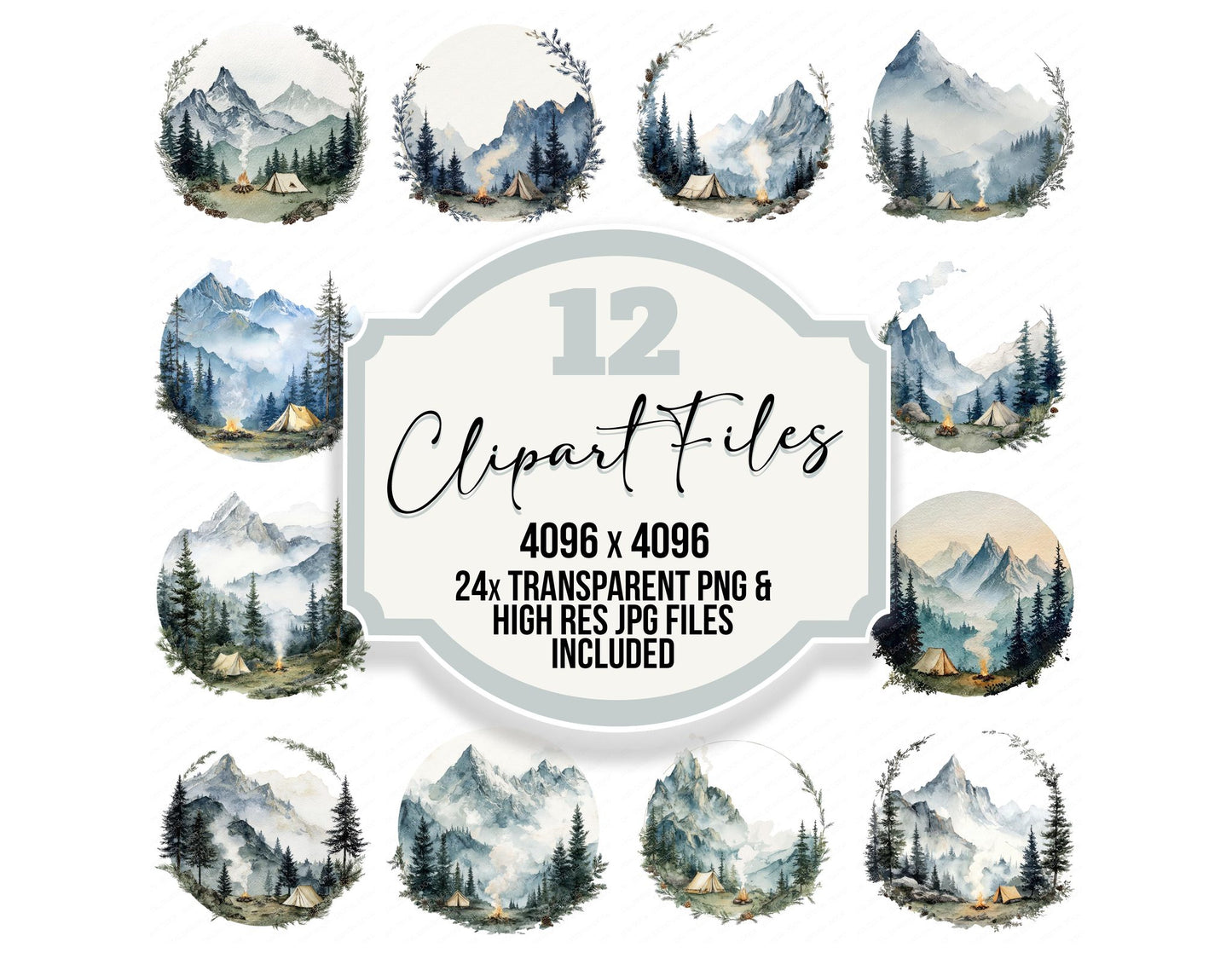 Watercolour Camping Circle Clipart Set (DDD008537)