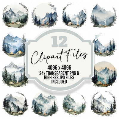 Watercolour Camping Circle Clipart Set (DDD008537)