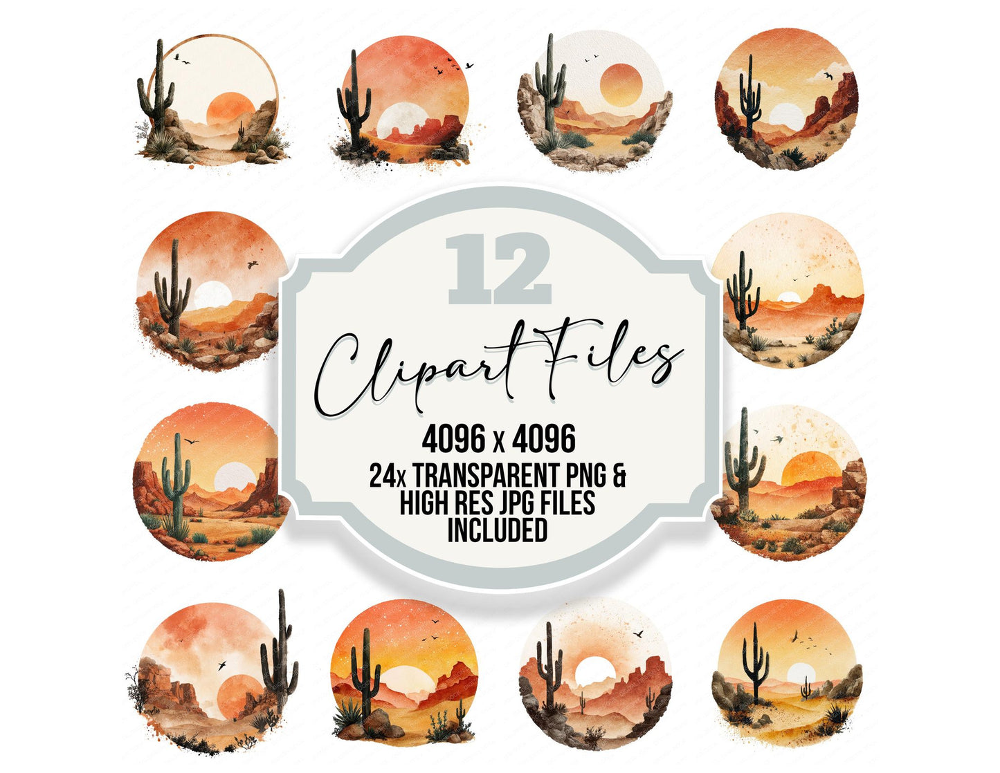 Watercolour Desert Circle Clipart Set (DDD008538)