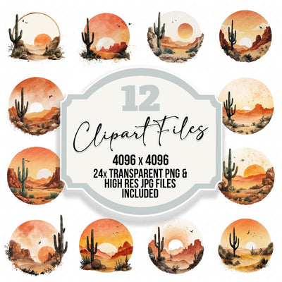 Watercolour Desert Circle Clipart Set (DDD008538)