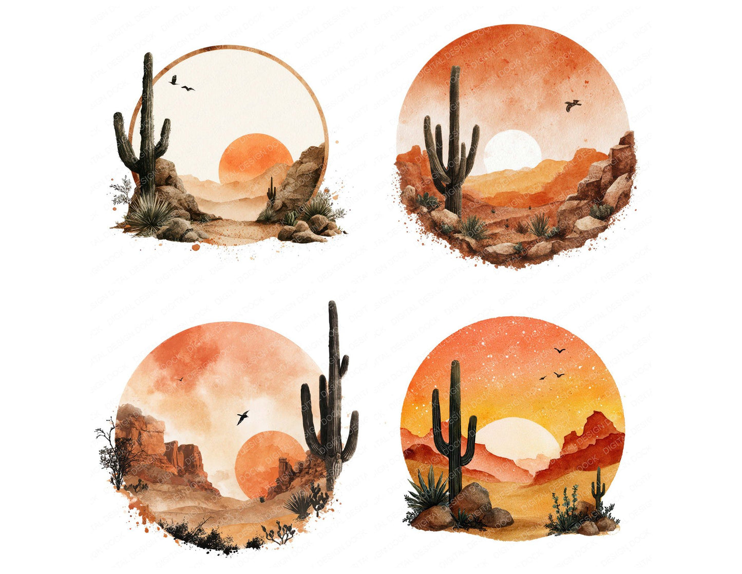 Watercolour Desert Circle Clipart Set (DDD008538)