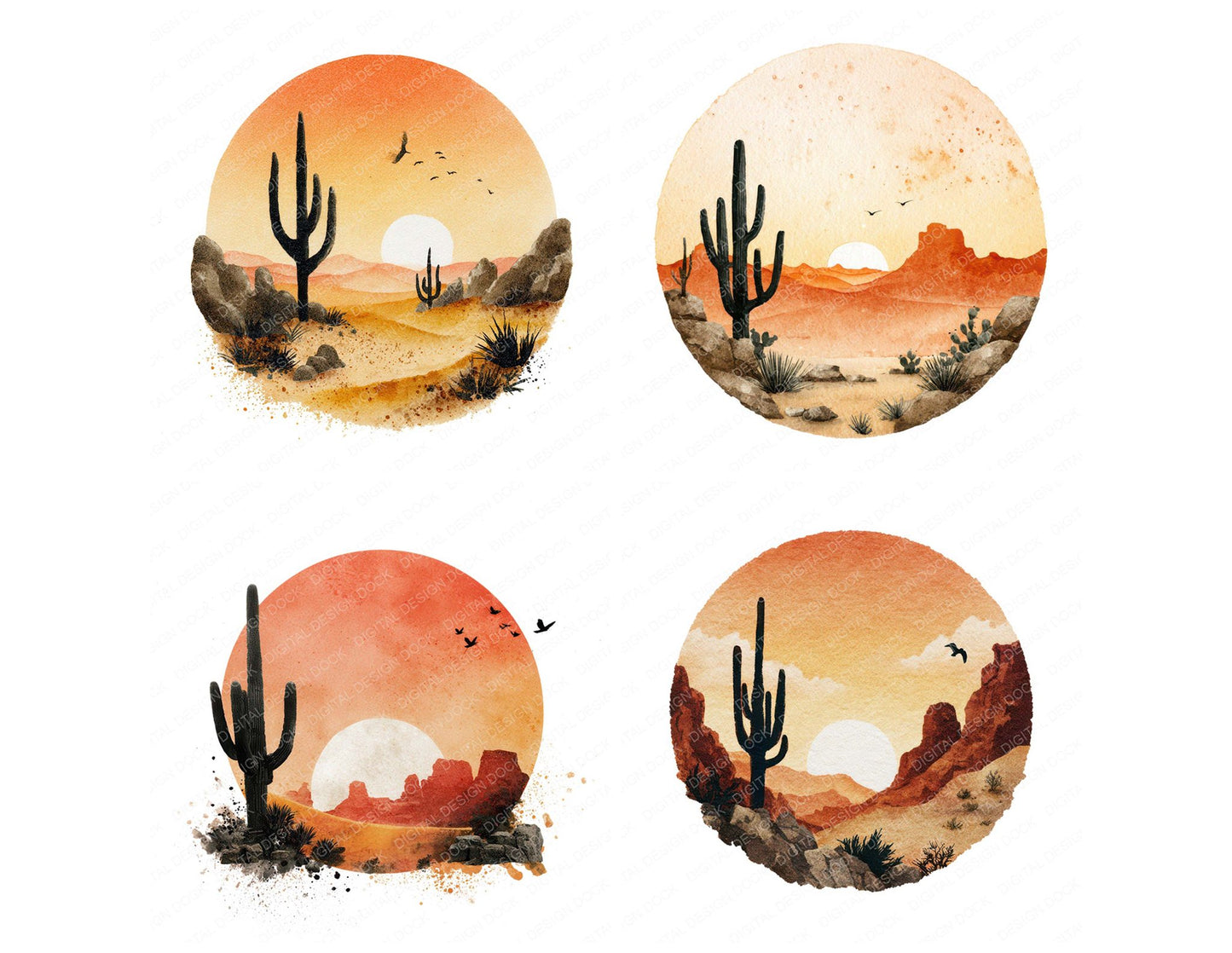 Watercolour Desert Circle Clipart Set (DDD008538)