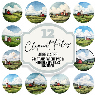 Watercolour Farm Circle Clipart Set (DDD008539)