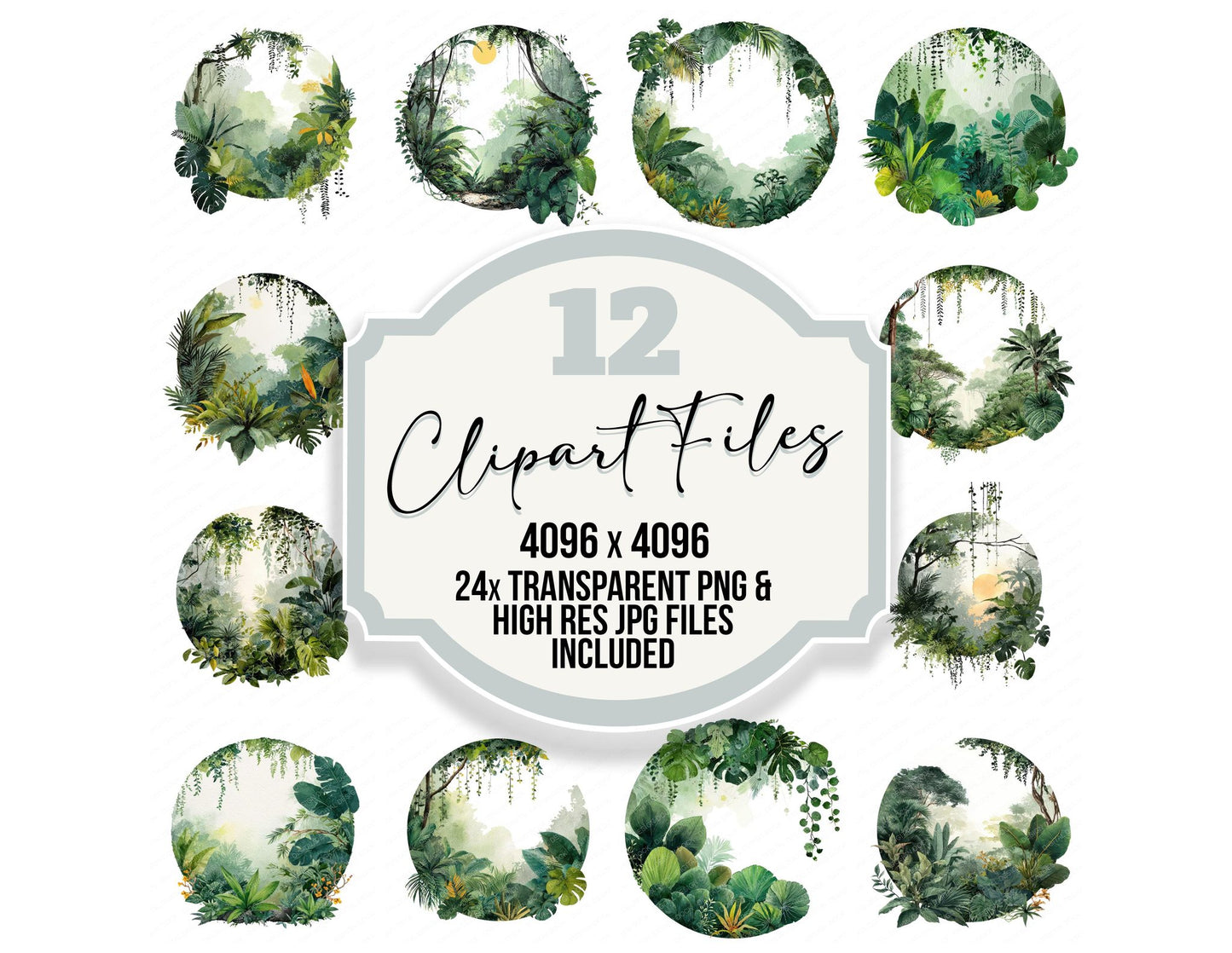 Watercolour Jungle Circle Clipart Set (DDD008540)