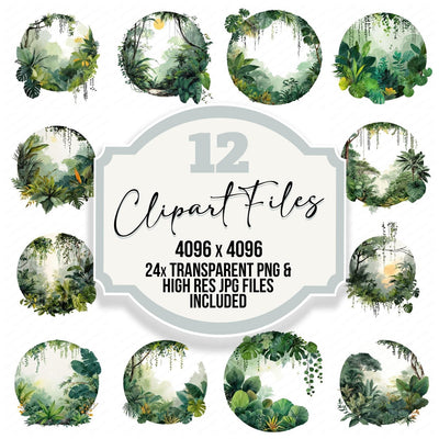 Watercolour Jungle Circle Clipart Set (DDD008540)