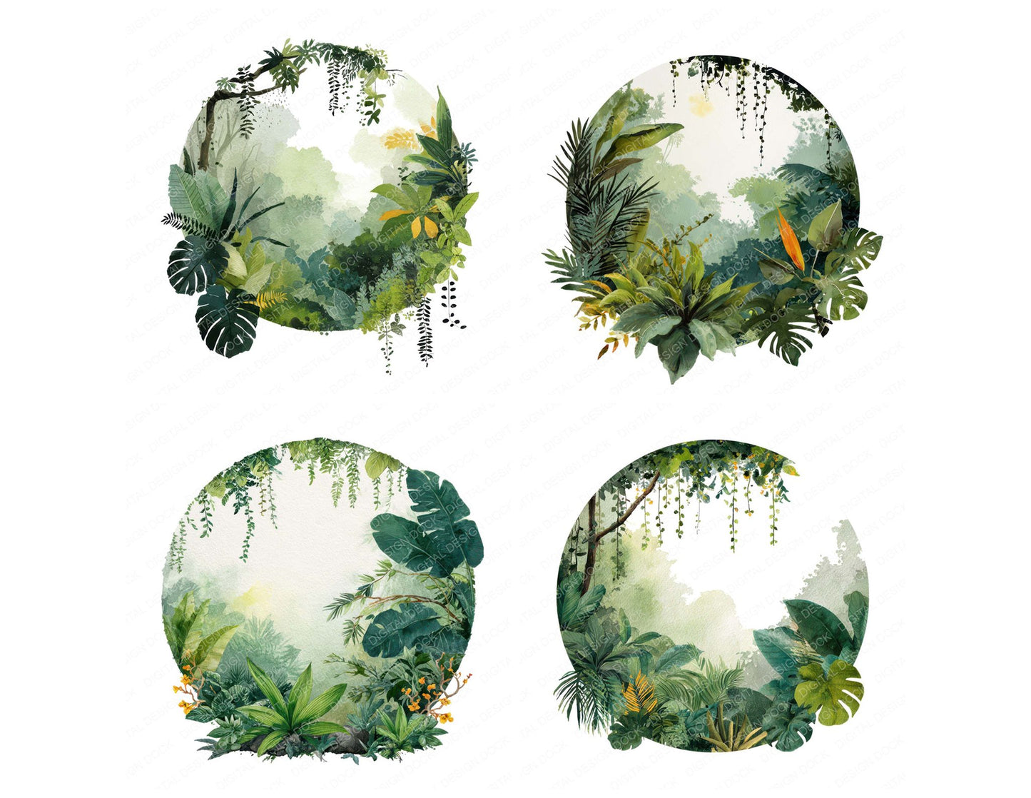 Watercolour Jungle Circle Clipart Set (DDD008540)