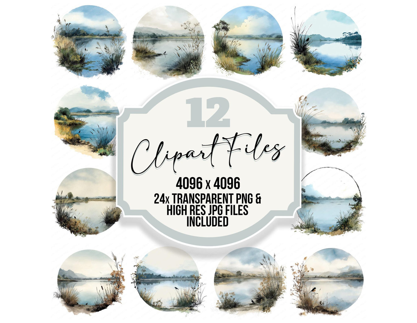 Watercolour Lakeside Circle Clipart Set (DDD008541)