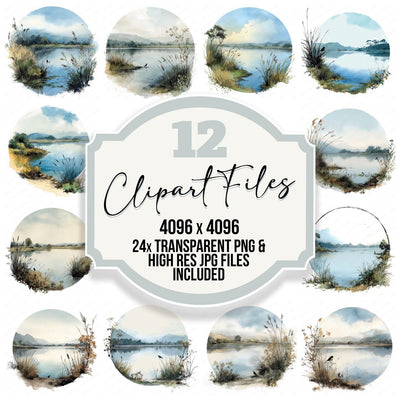 Watercolour Lakeside Circle Clipart Set (DDD008541)