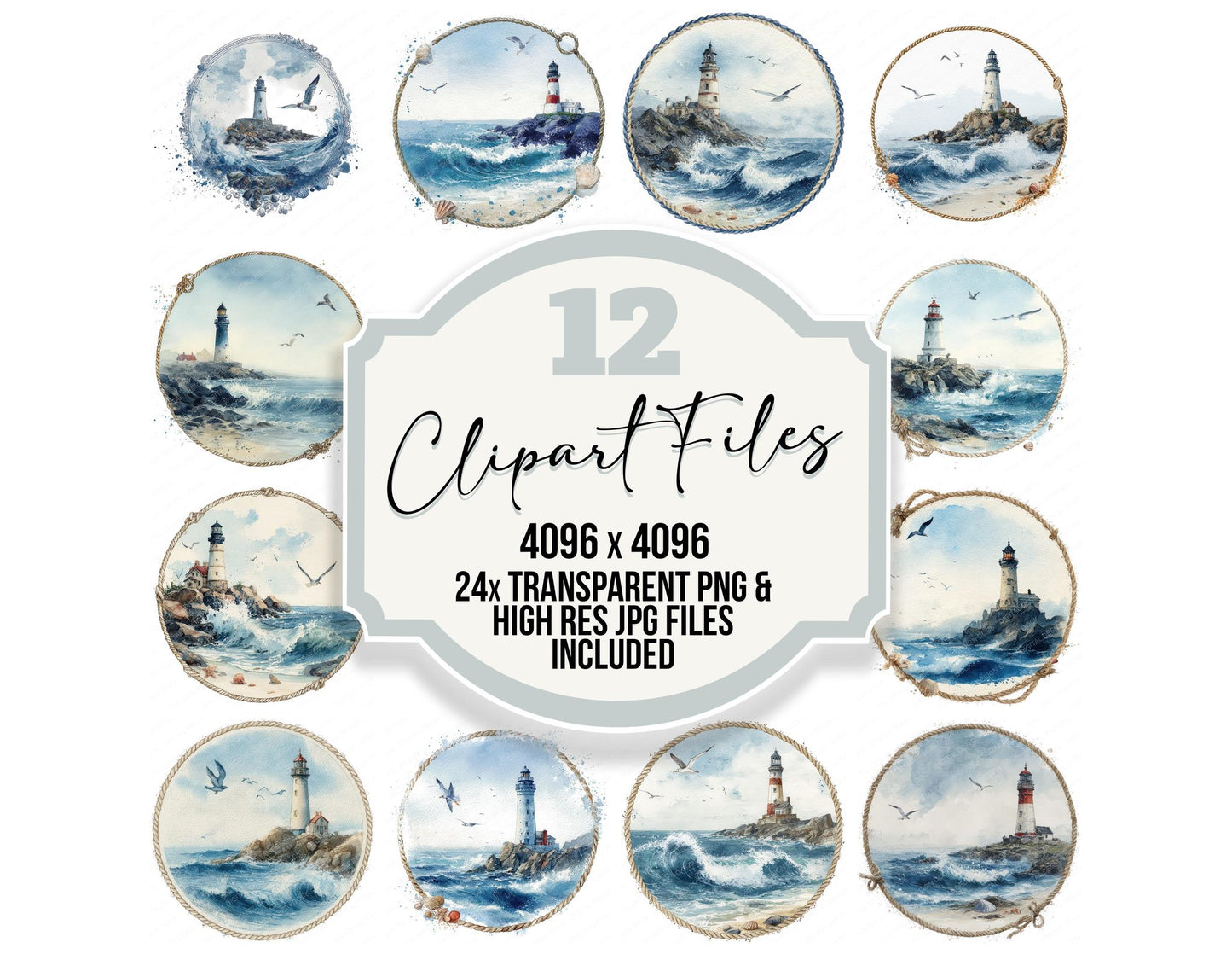 Watercolour Marine Circle Clipart Set (DDD008542)