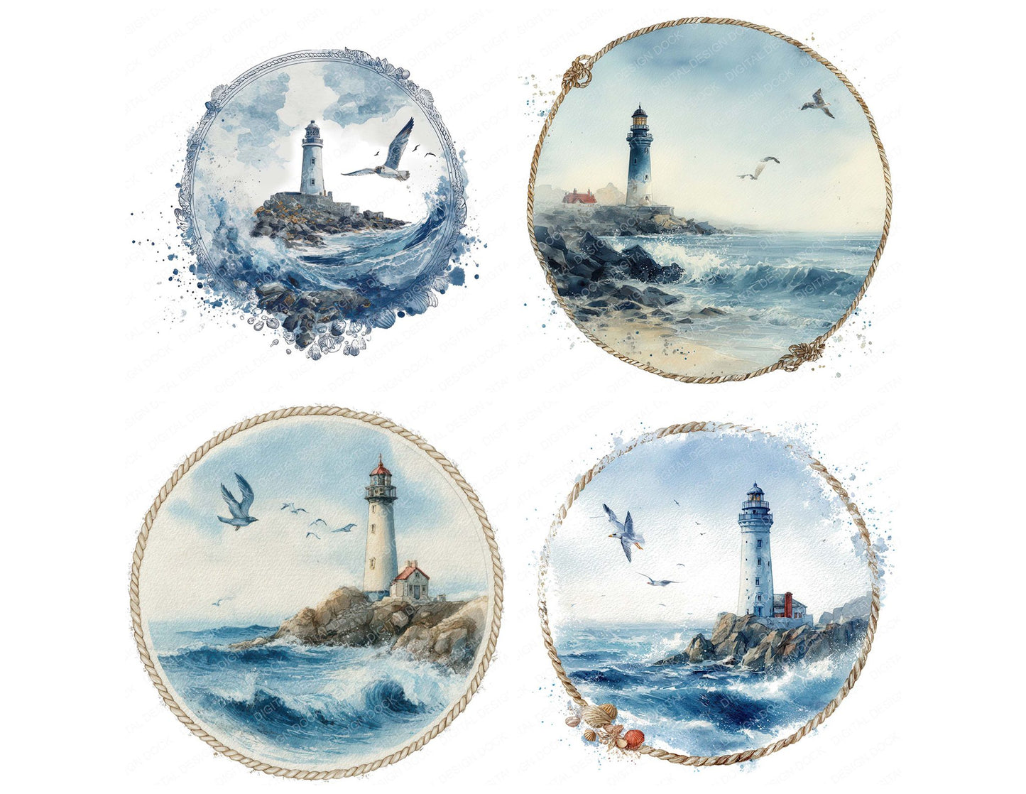 Watercolour Marine Circle Clipart Set (DDD008542)