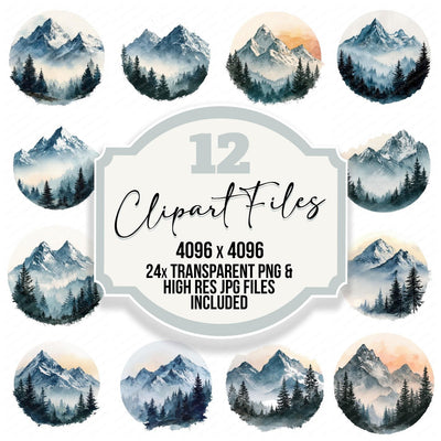 Watercolour Mountain Circle Clipart Set (DDD008543)