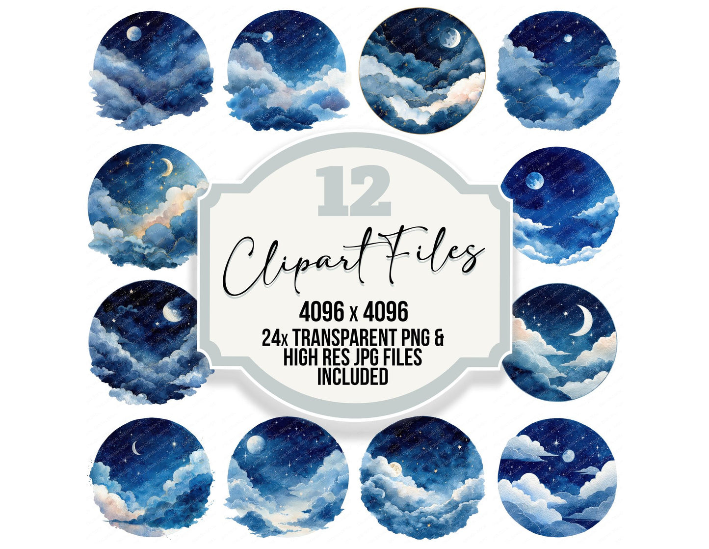 Watercolour Night Sky Circle Clipart Set (DDD008544)