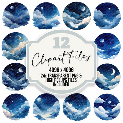 Watercolour Night Sky Circle Clipart Set (DDD008544)