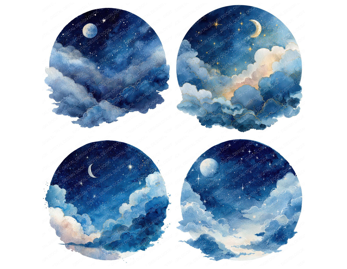 Watercolour Night Sky Circle Clipart Set (DDD008544)