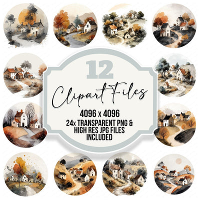 Watercolour Village Circle Clipart Set (DDD008545)