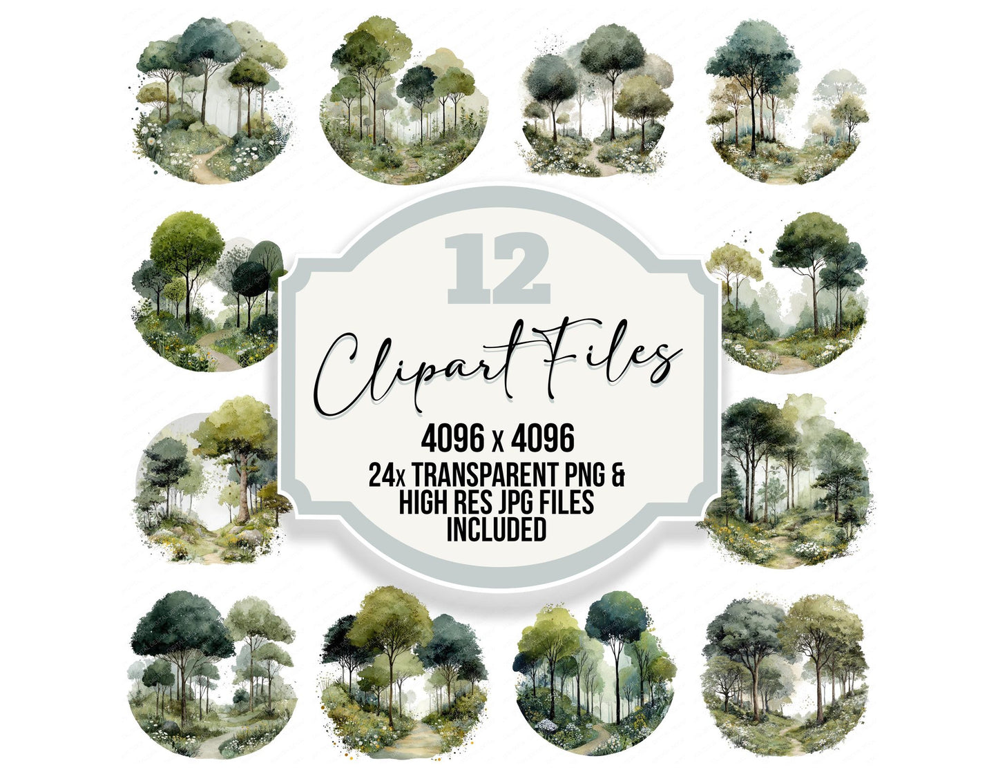 Watercolour Woodland Circle Clipart Set (DDD008547)