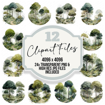 Watercolour Woodland Circle Clipart Set (DDD008547)