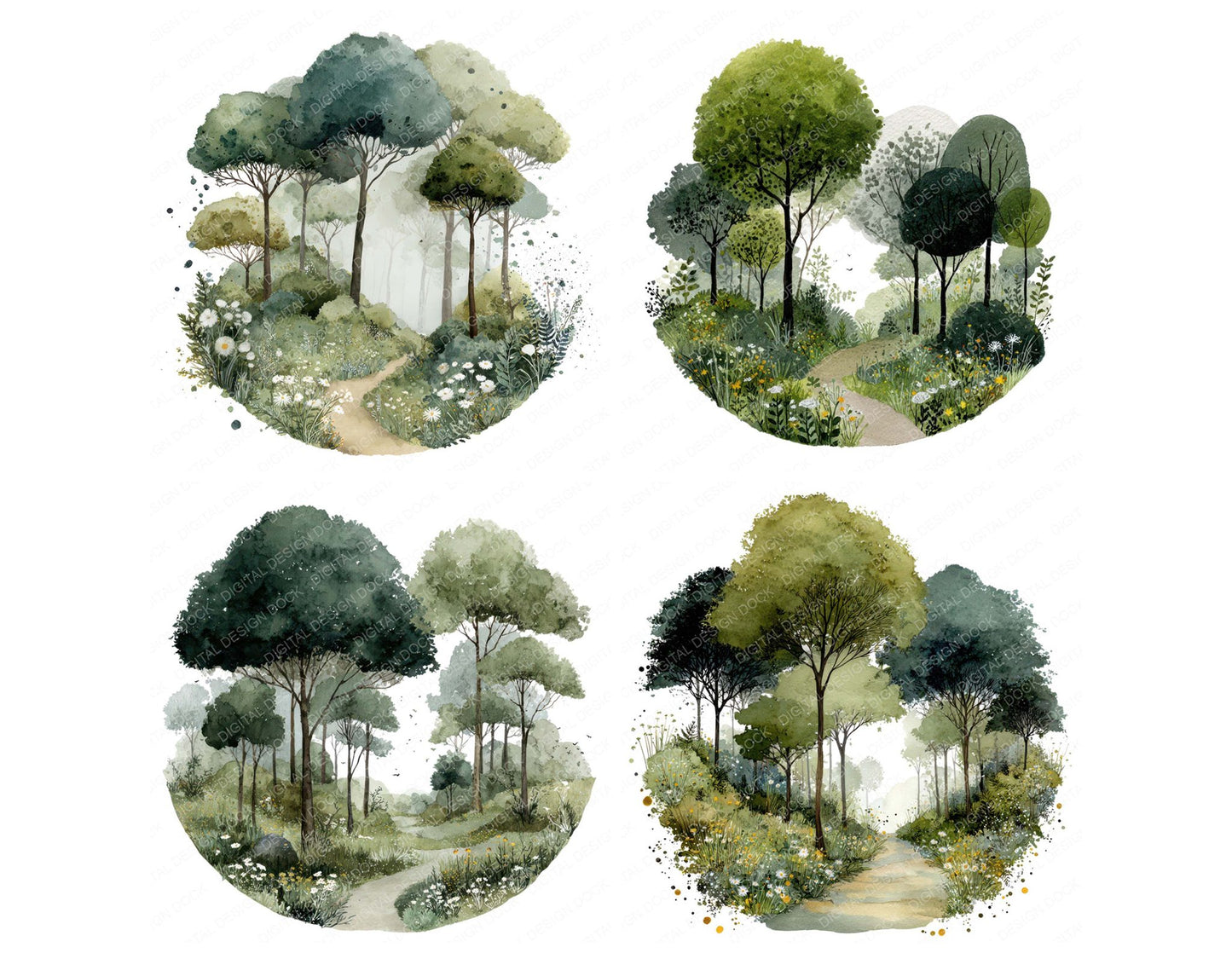 Watercolour Woodland Circle Clipart Set (DDD008547)