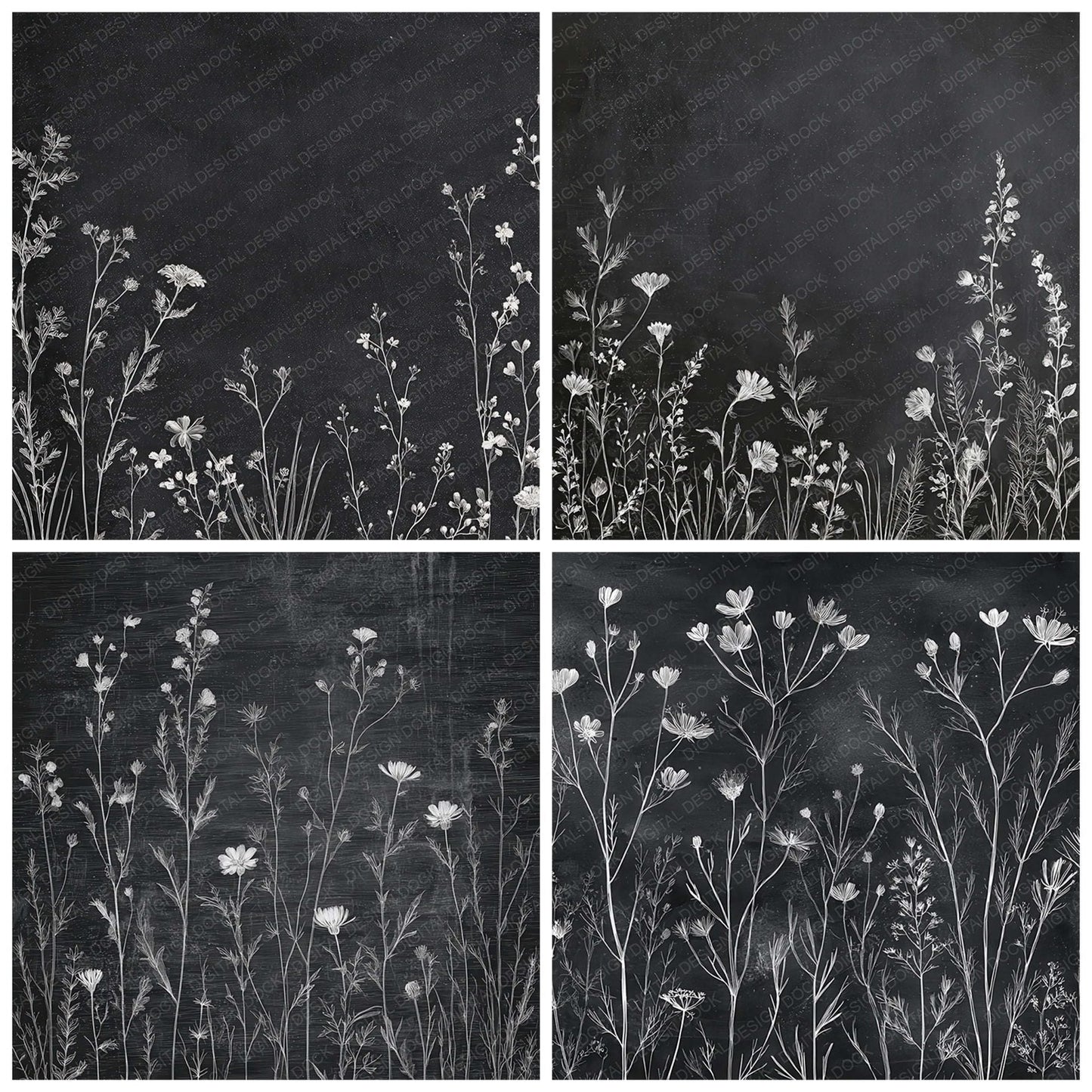 Chalkboard Wildflower Sketch Digital Paper Pack (DDD008548)