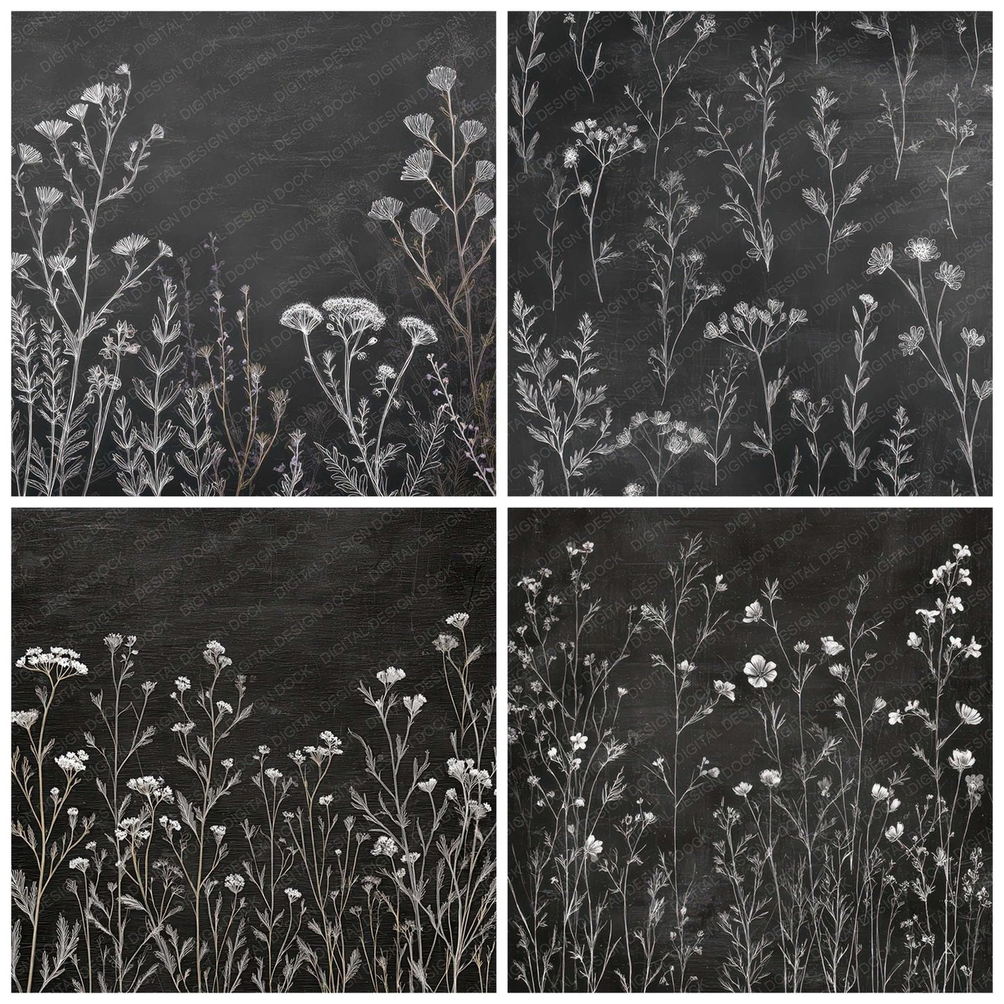 Chalkboard Wildflower Sketch Digital Paper Pack (DDD008548)