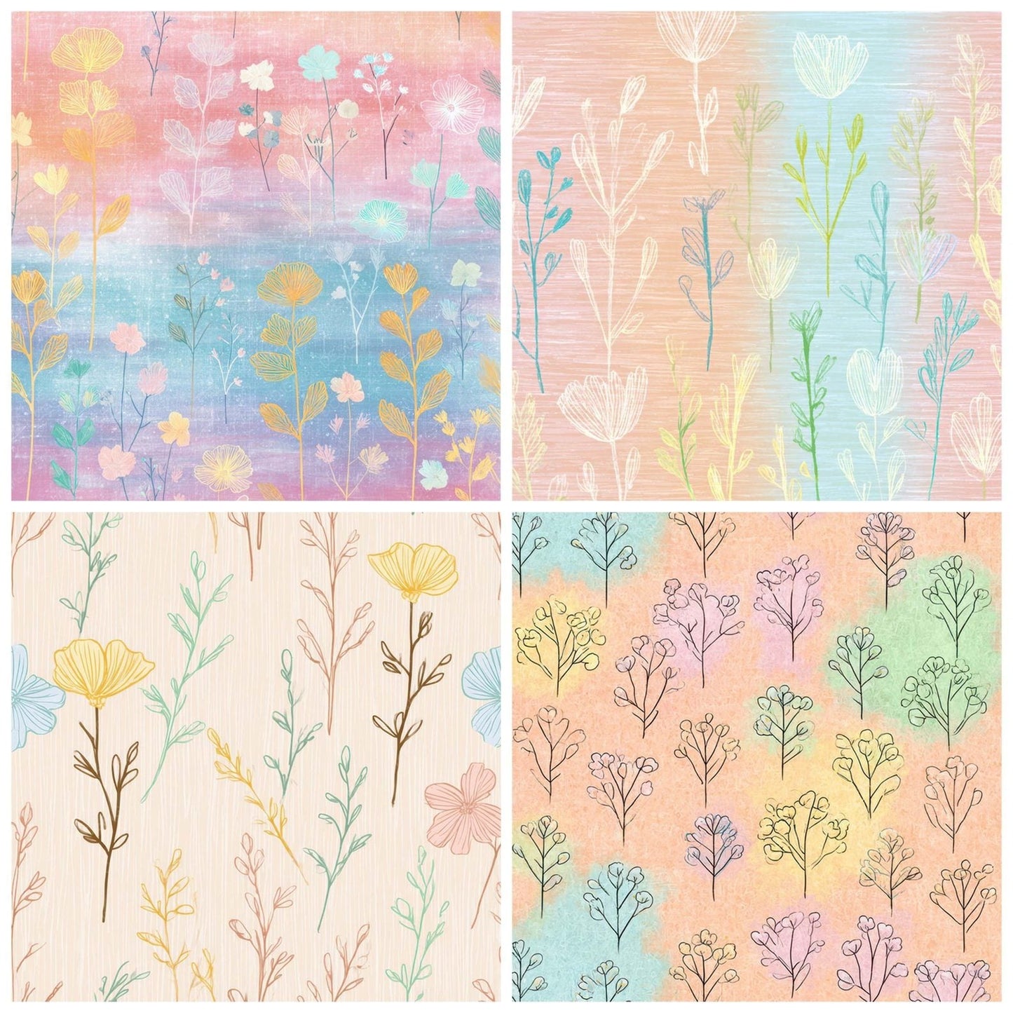 Crayon Wildflower Drawings Digital Paper Pack (DDD008549)