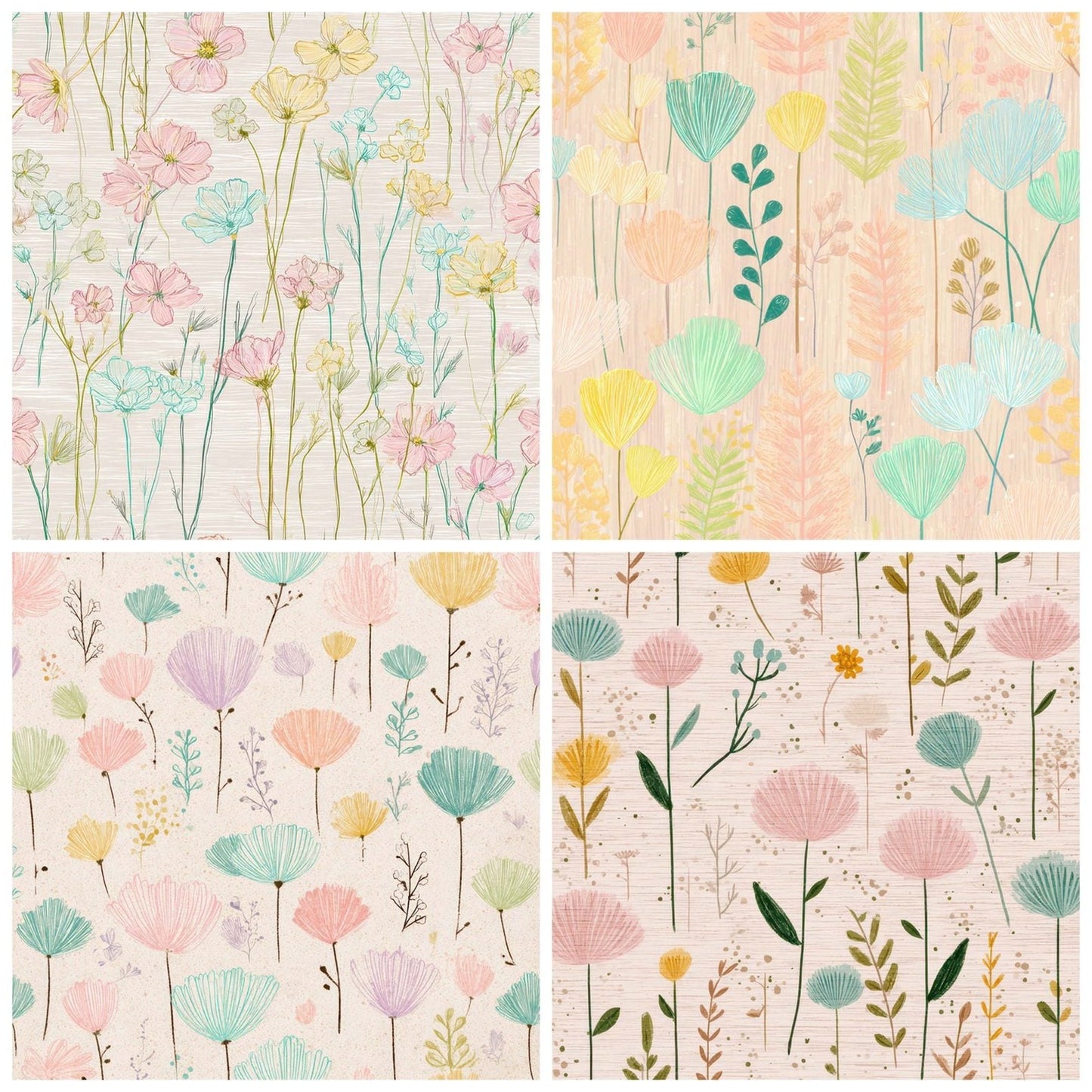 Crayon Wildflower Drawings Digital Paper Pack (DDD008549)