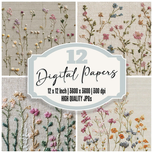 Cross Stitch Wildflowers Digital Paper Pack (DDD008550)
