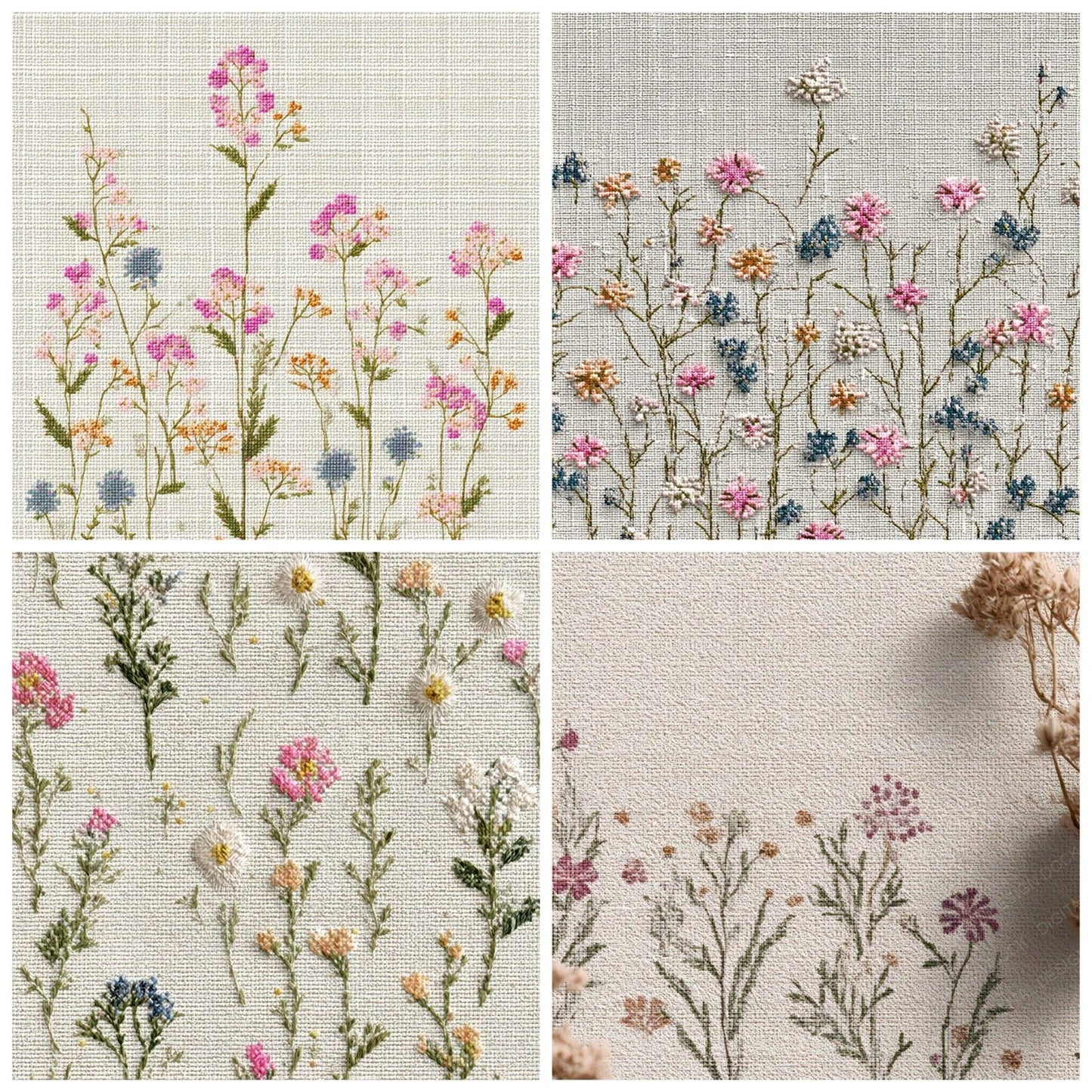 Cross Stitch Wildflowers Digital Paper Pack (DDD008550)