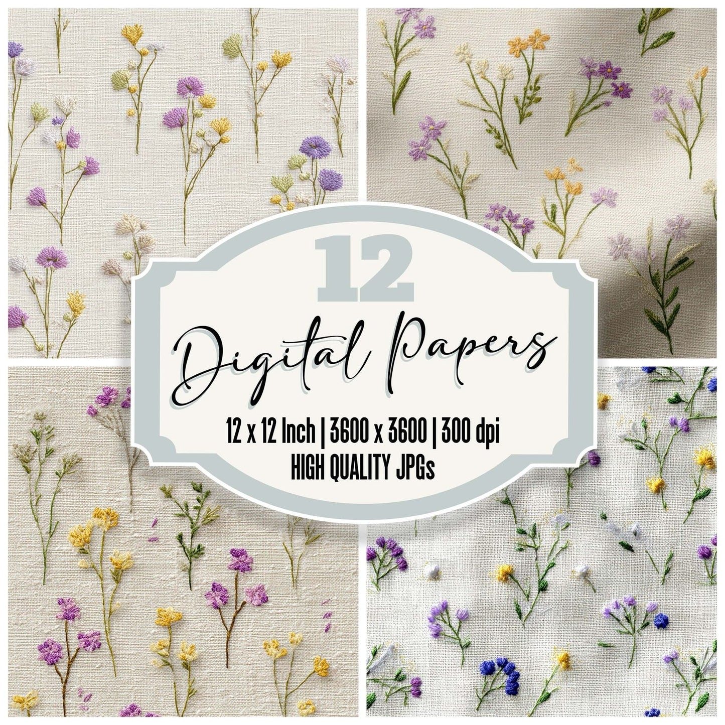Embroidered Meadow Fabric Digital Paper Pack (DDD008551)