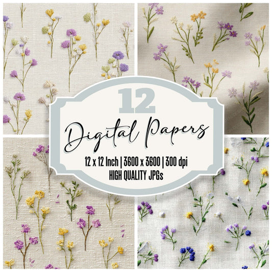 Embroidered Meadow Fabric Digital Paper Pack (DDD008551)