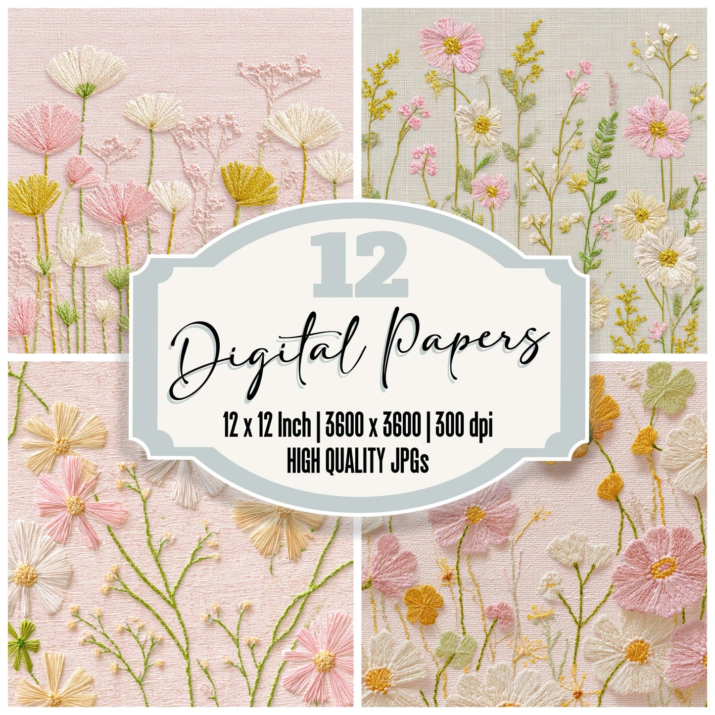 Embroidered Wildflowers Digital Paper Pack (DDD008552)