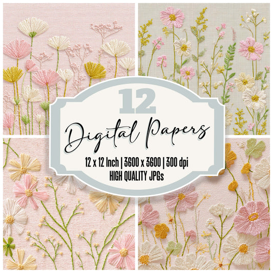 Embroidered Wildflowers Digital Paper Pack (DDD008552)
