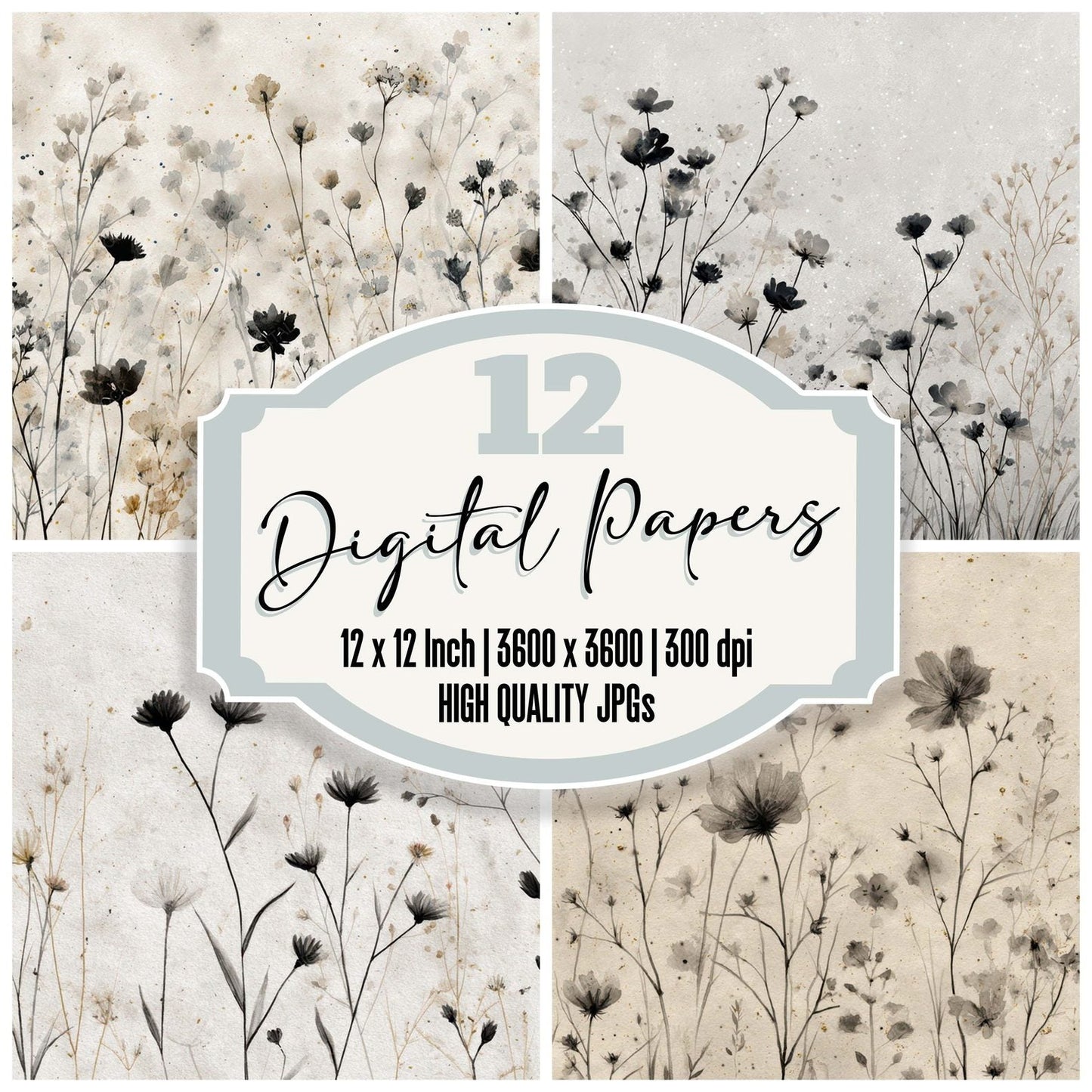 Ink Wash Wildflowers Digital Paper Pack (DDD008554)