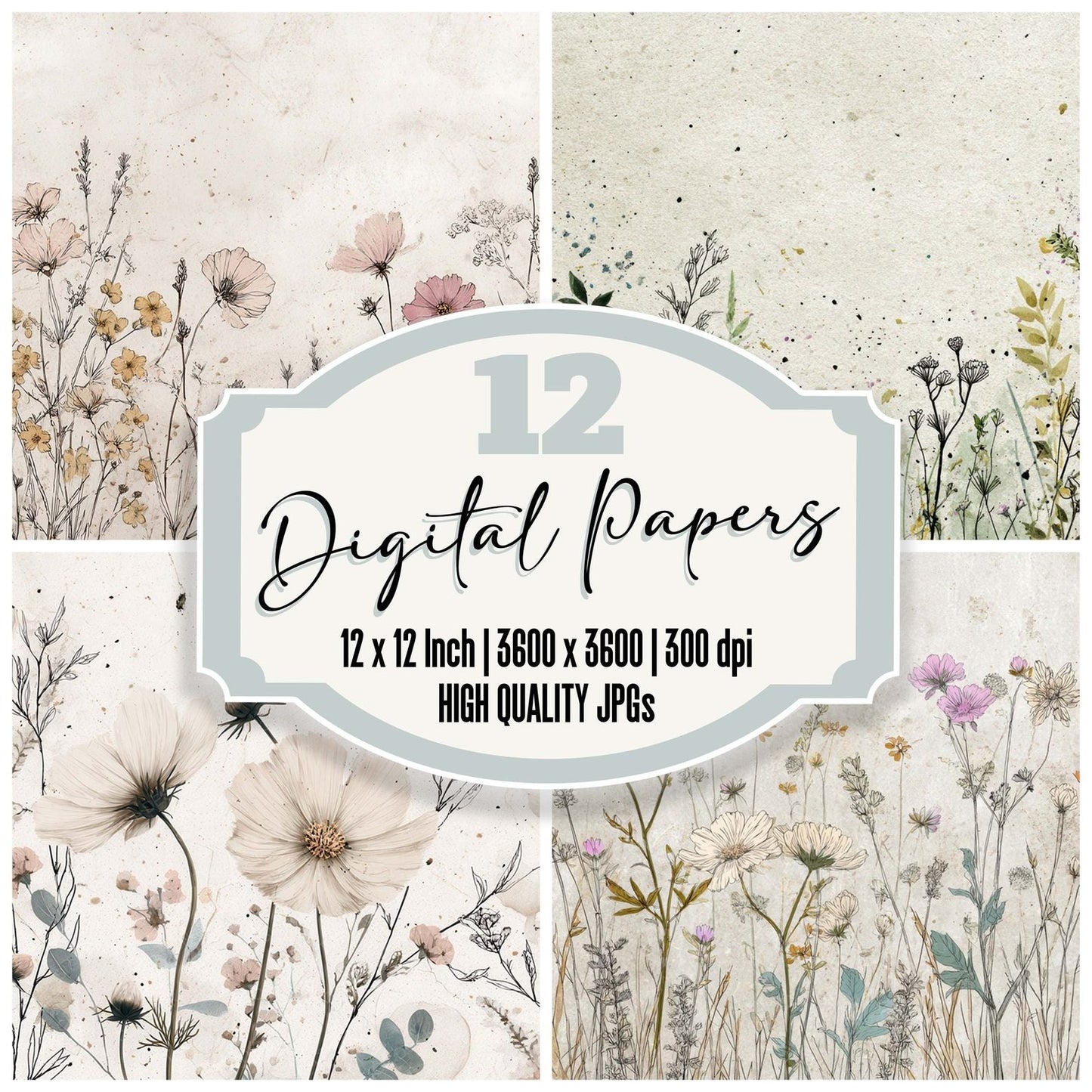 Ink Wildflower Paper Digital Paper Pack (DDD008555)