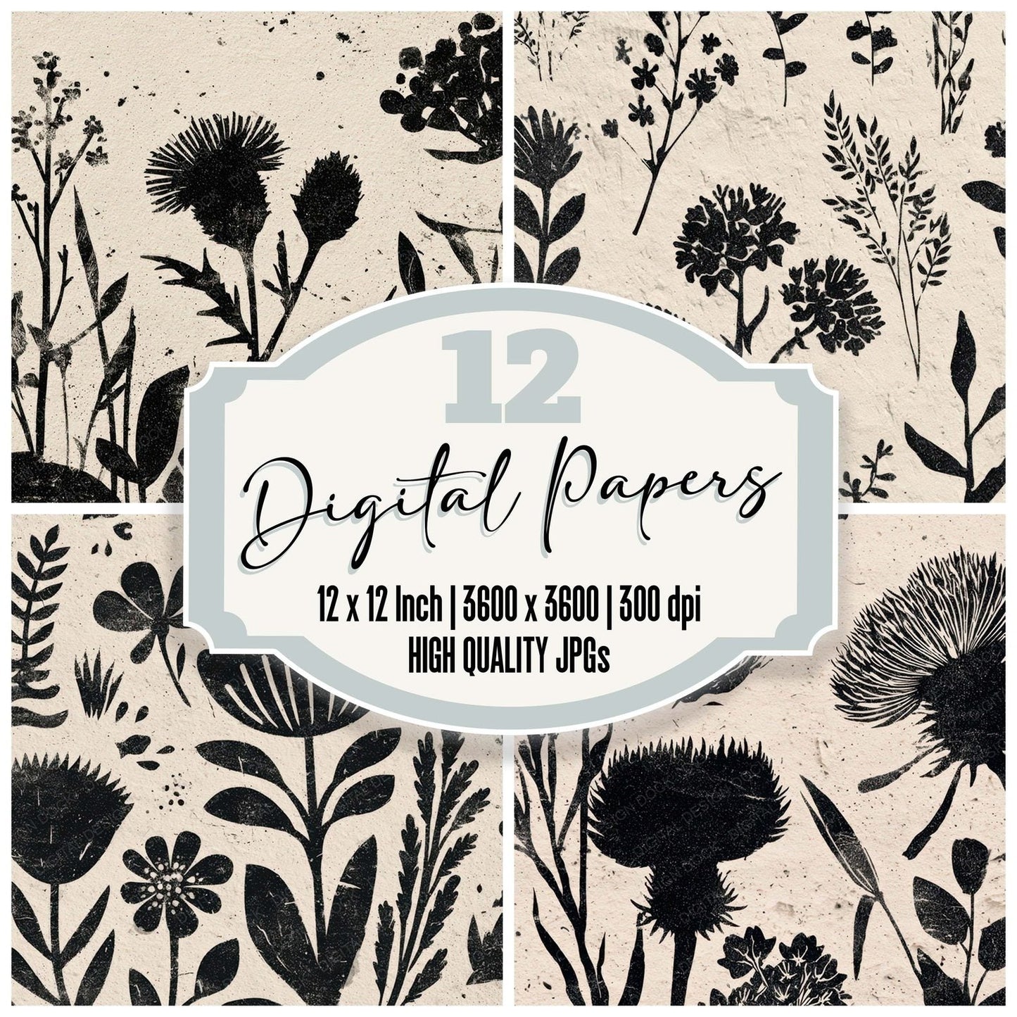 Linocut Wildflowers Digital Paper Pack (DDD008557)