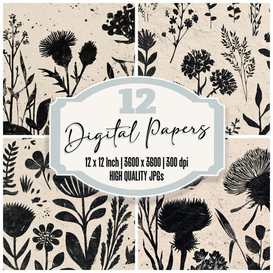Linocut Wildflowers Digital Paper Pack (DDD008557)