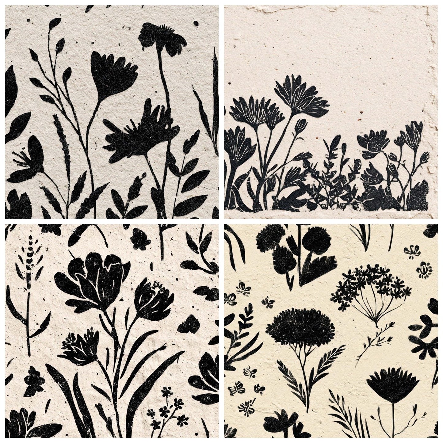 Linocut Wildflowers Digital Paper Pack (DDD008557)
