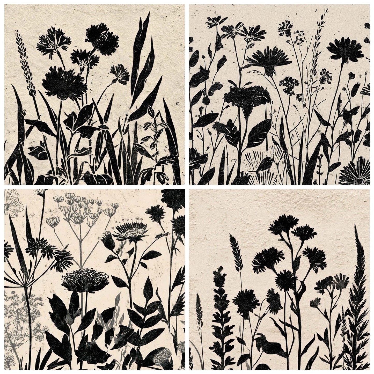 Linocut Wildflowers Digital Paper Pack (DDD008557)