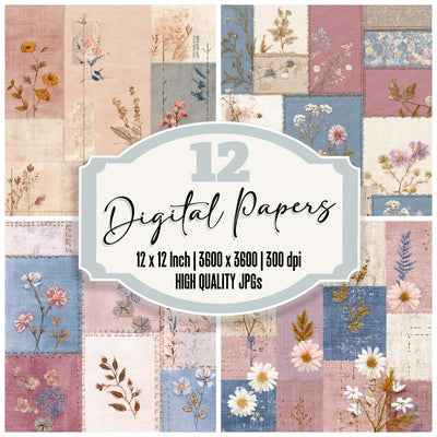 Patchwork Wildflower Fabric Digital Paper Pack (DDD008559)