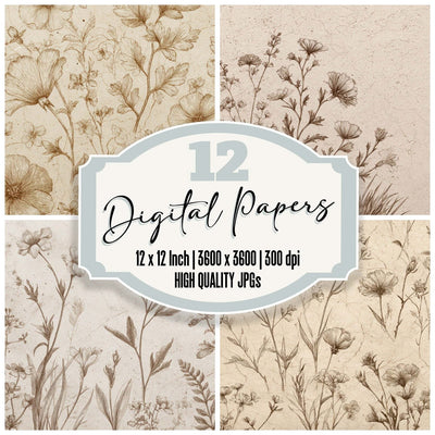 Victorian Engraved Wildflowers Digital Paper Pack (DDD008562)