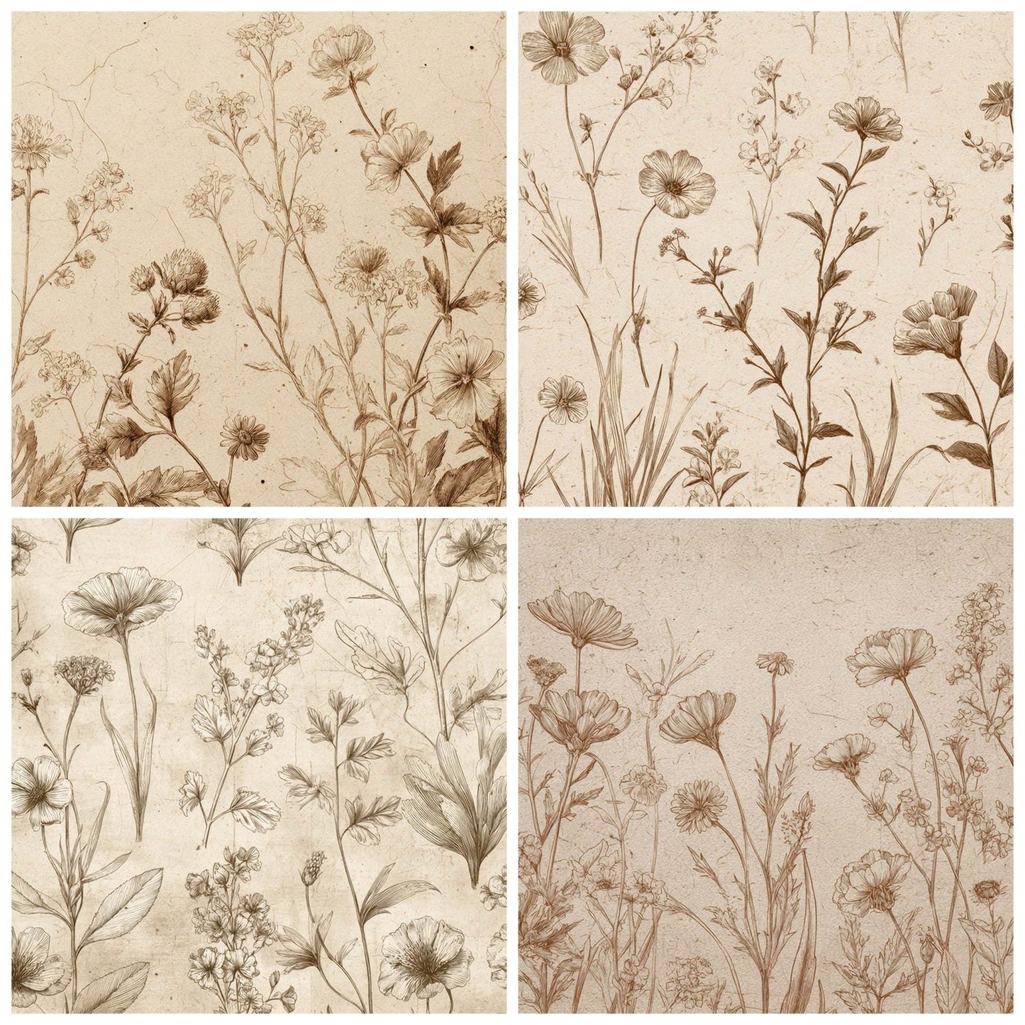 Victorian Engraved Wildflowers Digital Paper Pack (DDD008562)