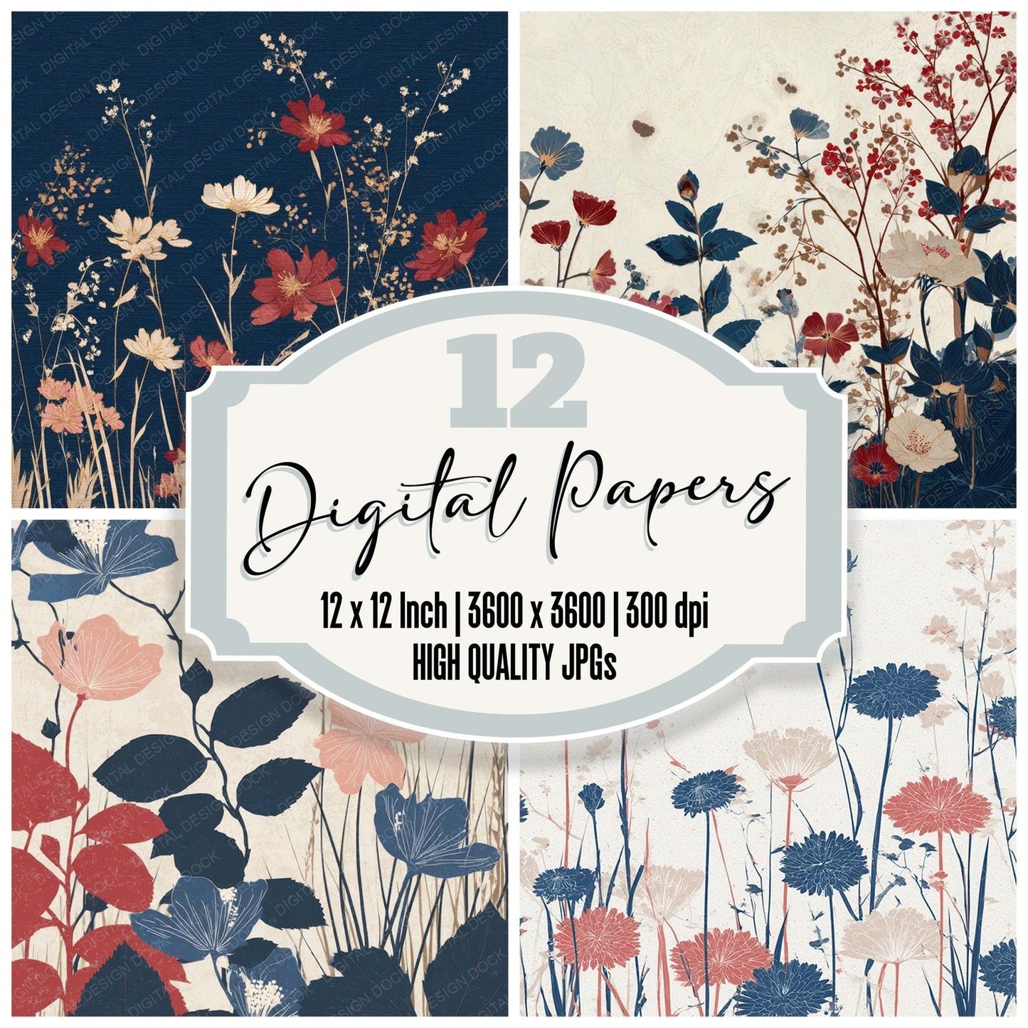 Woodblock Wildflower Print Digital Paper Pack (DDD008567)