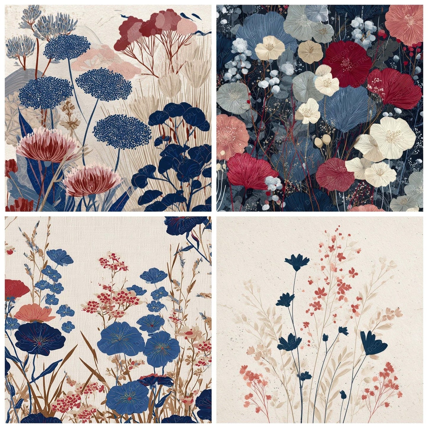 Woodblock Wildflower Print Digital Paper Pack (DDD008567)