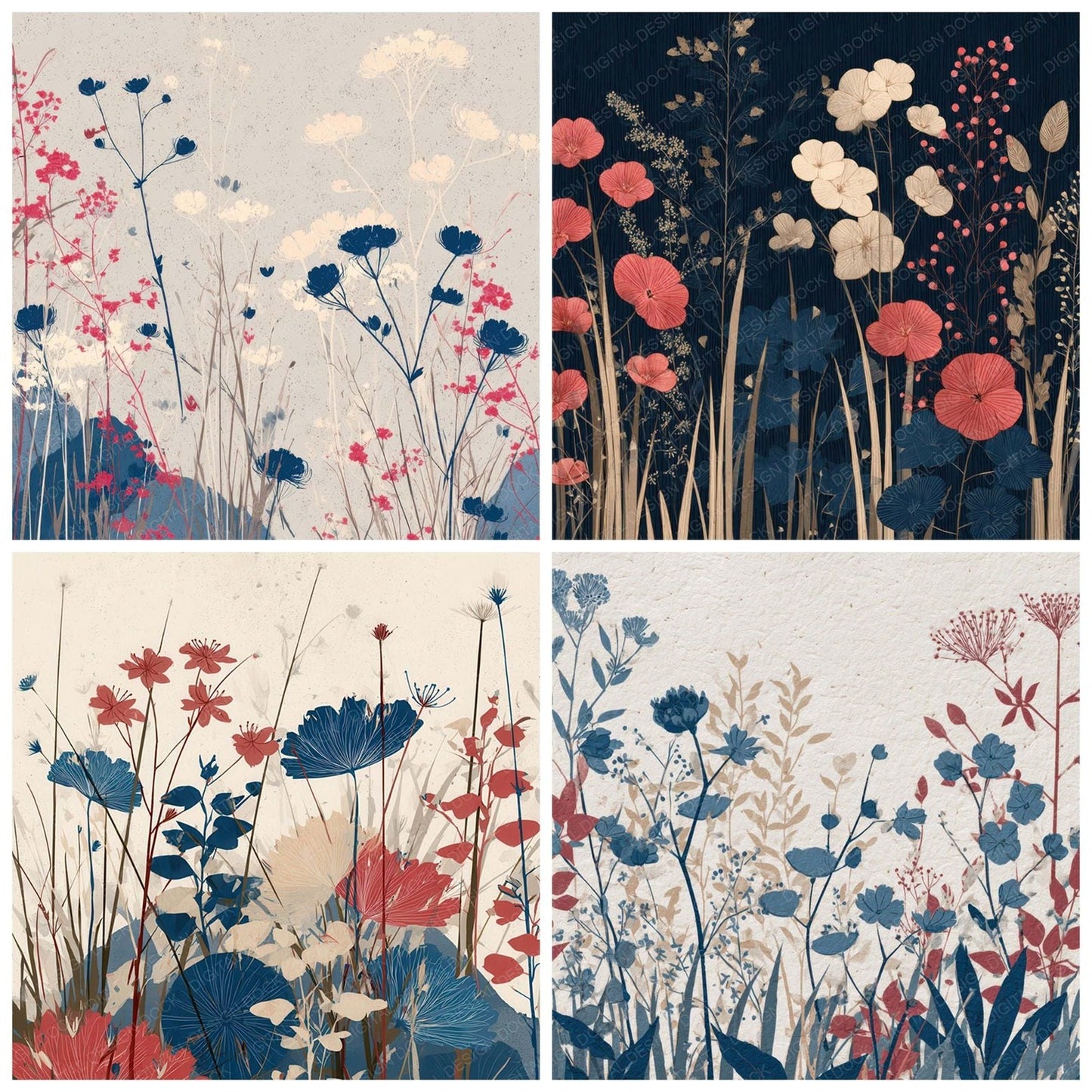 Woodblock Wildflower Print Digital Paper Pack (DDD008567)