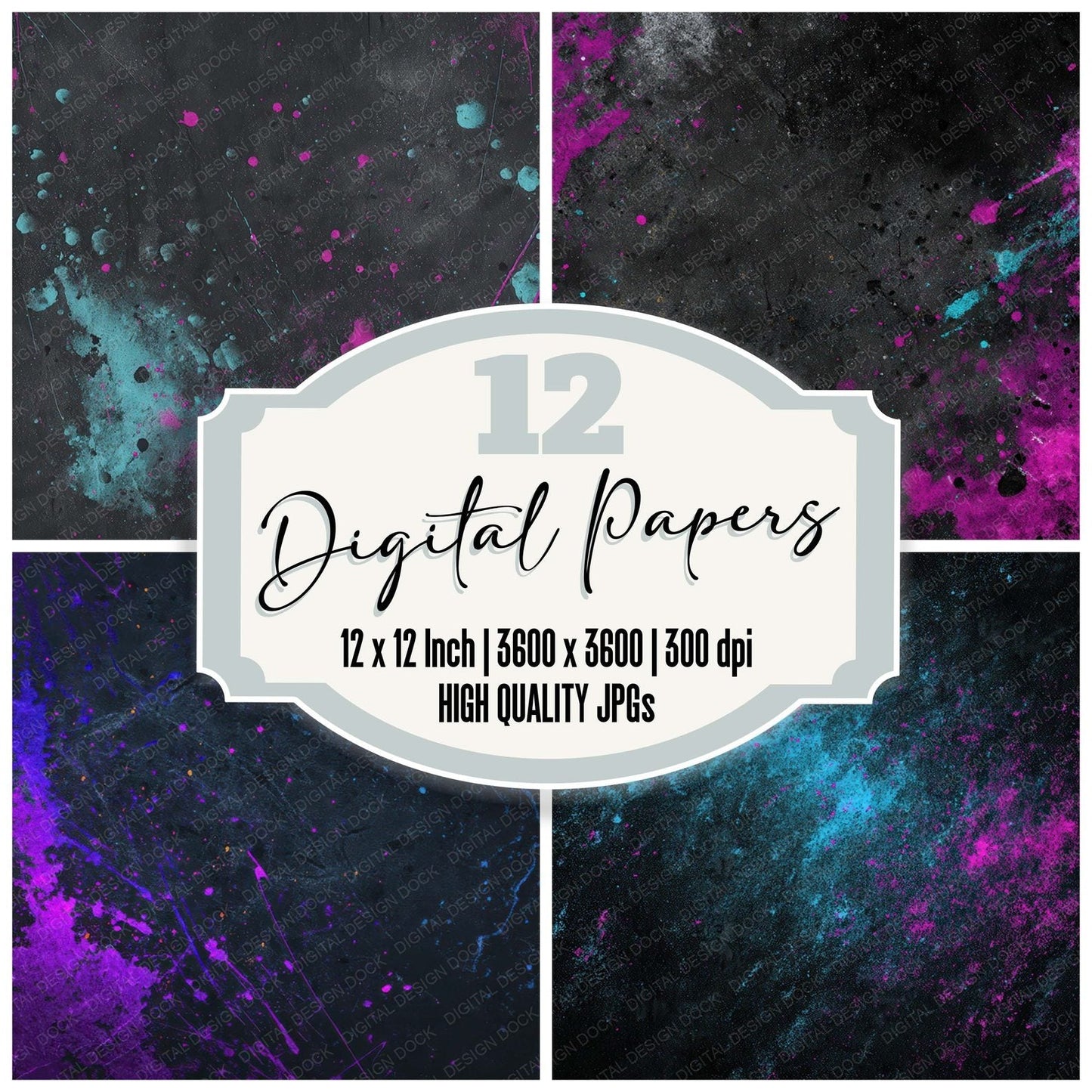 Cyan Violet Grunge Digital Paper Pack (DDD008568)